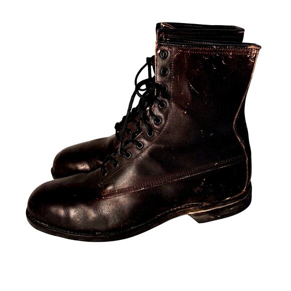 VTG 70s Addison Military Boots Mens 10.5 W Black Leather Steel Toe Work Combat - Picture 1 of 8